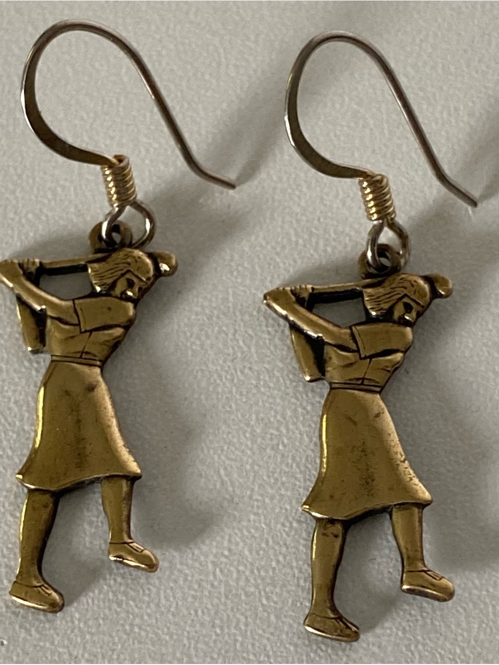 Golfing Woman Earrings Golfer Golf Antiqued Brass Eighteen Holes Dangle Sports